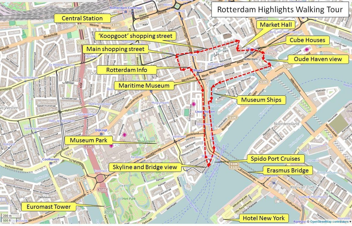 Hartă Rotterdam tur de mers pe jos